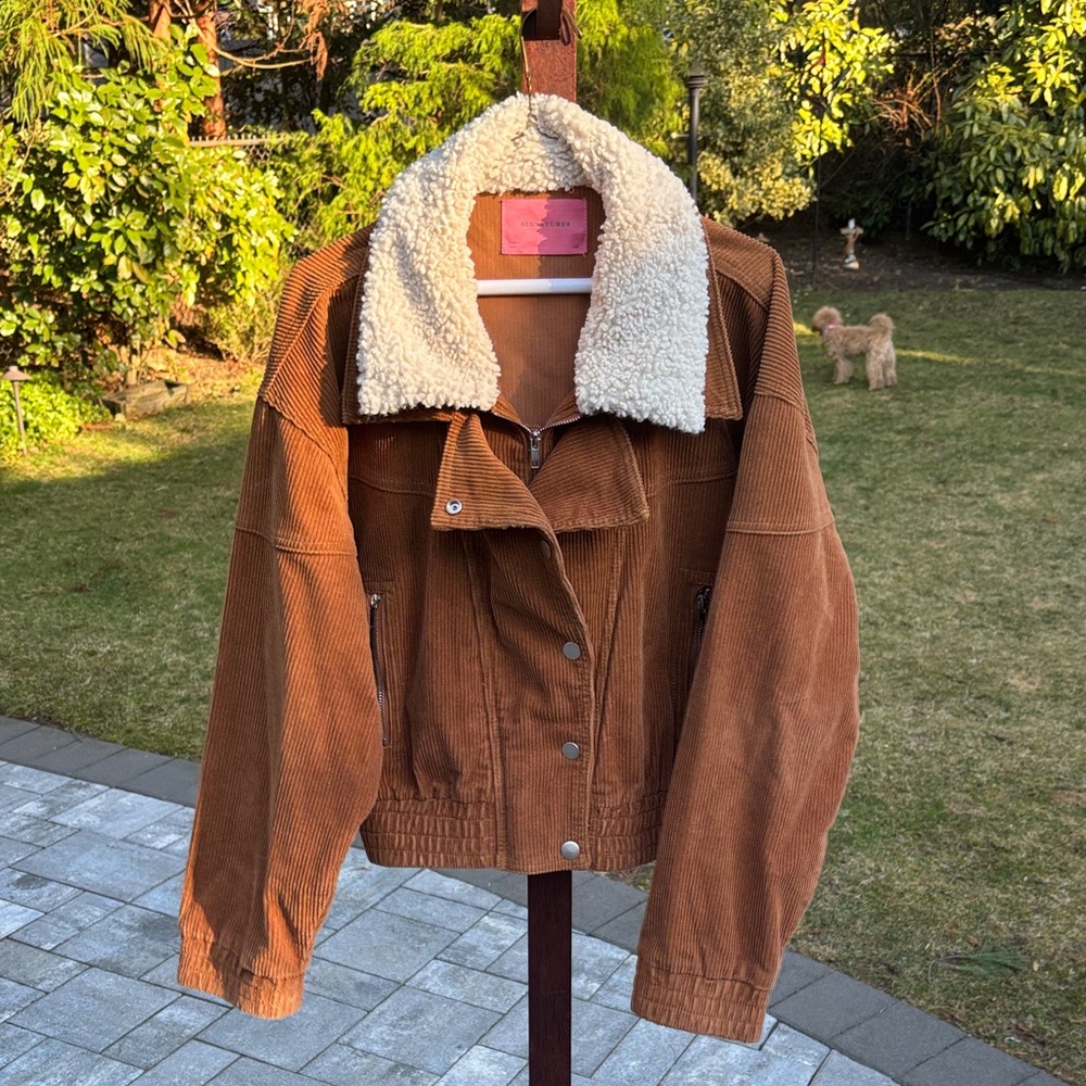 Signature Brown Corduroy Bomber Jacket with Cream Sherpa Collar